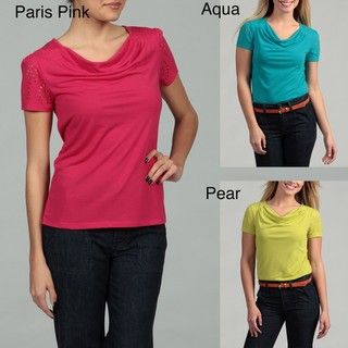 Requirements Womens Cowl Neck Cut out Short Sleeve Top