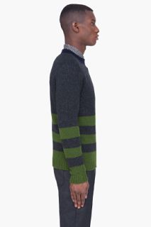 Marni Charcoal Cashmere Knit Striped Sweater for men