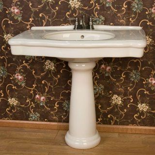 Carden Pedestal Sink   8 Widespread Faucet Hole Drillings   Biscuit