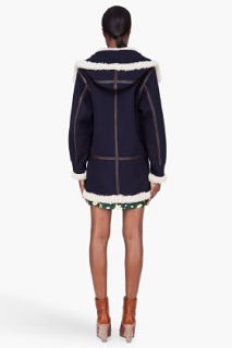Marni Navy Shearling Leather Trim Hooded Coat for women