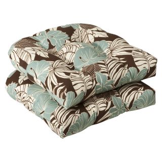 Pillow Perfect Outdoor Brown/ Blue Tropical Seat Cushions (Set of 2