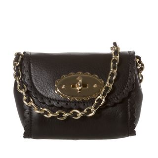 Mulberry Cookie Mini Black Leather Scalloped Crossbody Bag