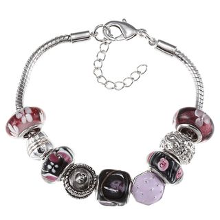 La Preciosa Silvertone Purple and Black Glass Cupcake Charm Bracelet
