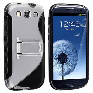 Black TPU Rubber Skin Case with Stand for Samsung Galaxy S III i9300