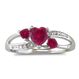 Sterling Silver Created Ruby and Diamond Accent Heart Ring