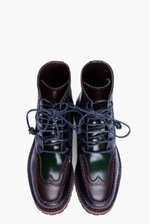 Dsquared2 Navy Combo Patent Brogue Boots for men
