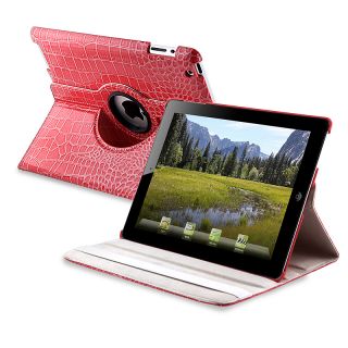 Pink Crocodile Skin 360 degree Swivel Leather Case for Apple iPad 2