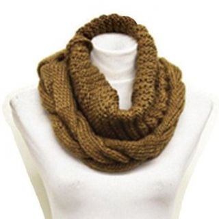 Tan Ribbed Twisted Cable Knit Infinity Scarf Clothing