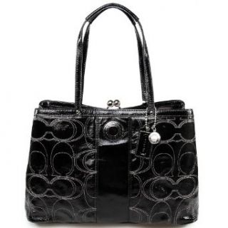 Coach Signature Stitch Leather Patent Framed Carryall Bag