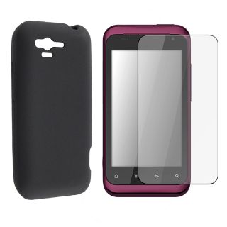 Black Skin Case/ LCD Screen Protector Guard for HTC Rhyme