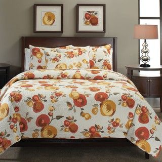 Modern Bloom Pumpkin Full/Queen size 3 piece Quilt Set
