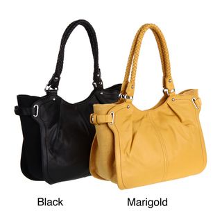 Perlina Michelle Braided Handle Leather Tote Bag