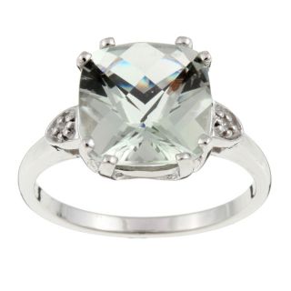 10k White Gold Green Amethyst and Diamond Ring
