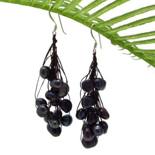 Cluster Dreams Freshwater Black Pearl Handmade Earrings (Thailand
