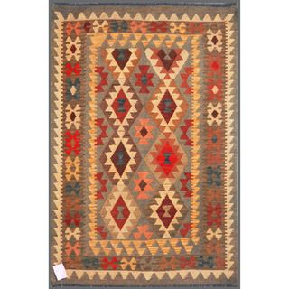 Afghan Hand knotted Mimana Kilim Gray/ Red Wool Rug (35 x 5