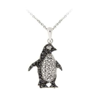 DB Designs Sterling Silver Black Diamond Accent Penguin Necklace