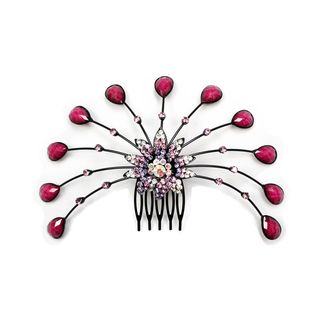 Kate Marie Hair Comb with Pink Purple Crystal Rhinestone Flower Design
