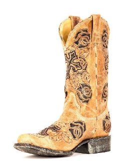  Corral Womens Antique Saddle/Brown Rose Boot   R2375 Shoes
