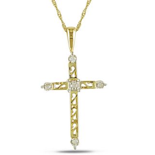 10k Yellow Gold Diamond Accent Cross Necklace