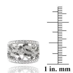 DB Designs Sterling Silver Black Diamond Accent Leaf Design Ring