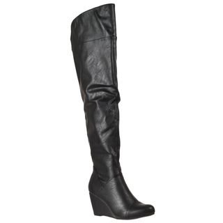 Riverberry Womens Tarrin Black Over ther knee Wedge Heel Boots