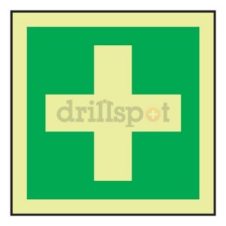 Accuform Signs MLMR146GE First Aid Sign, 6 x 6In, GRN/Glow WHT, SYM