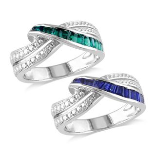 Miadora Sterling Silver Sapphire or Emerald Ring
