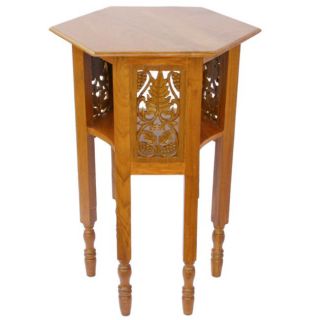 EXP Natural Teak Wood End table with Carved Wood Panels Today: $321.99