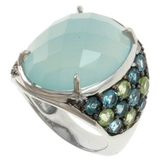 Michael Valitutti Silver Blue Chalcedony, Blue Topaz and Peridot Ring