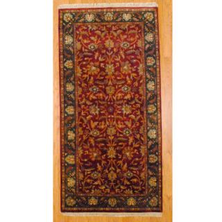 Indo Hand knotted Burgundy/ Green Mahal Wool Rug (4 x 8)
