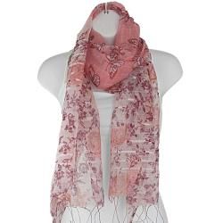 Hand woven Silk Pink Butterfly in Rose Garden Scarf (India