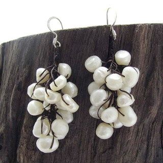 Silver and Cotton Rope Cool Cluster Pearl Earrings (3 5 mm) (Thailand