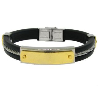 Stainless Steel and Black Rubber Mens ID Bracelet