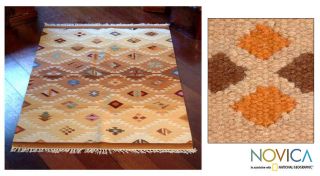 Peruvian Earth tone Wool/ Cotton Tocapu Earth Rug (4 x 6