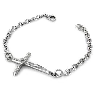 Large Stainless Steel Sideways Crucifix Link Bracelet